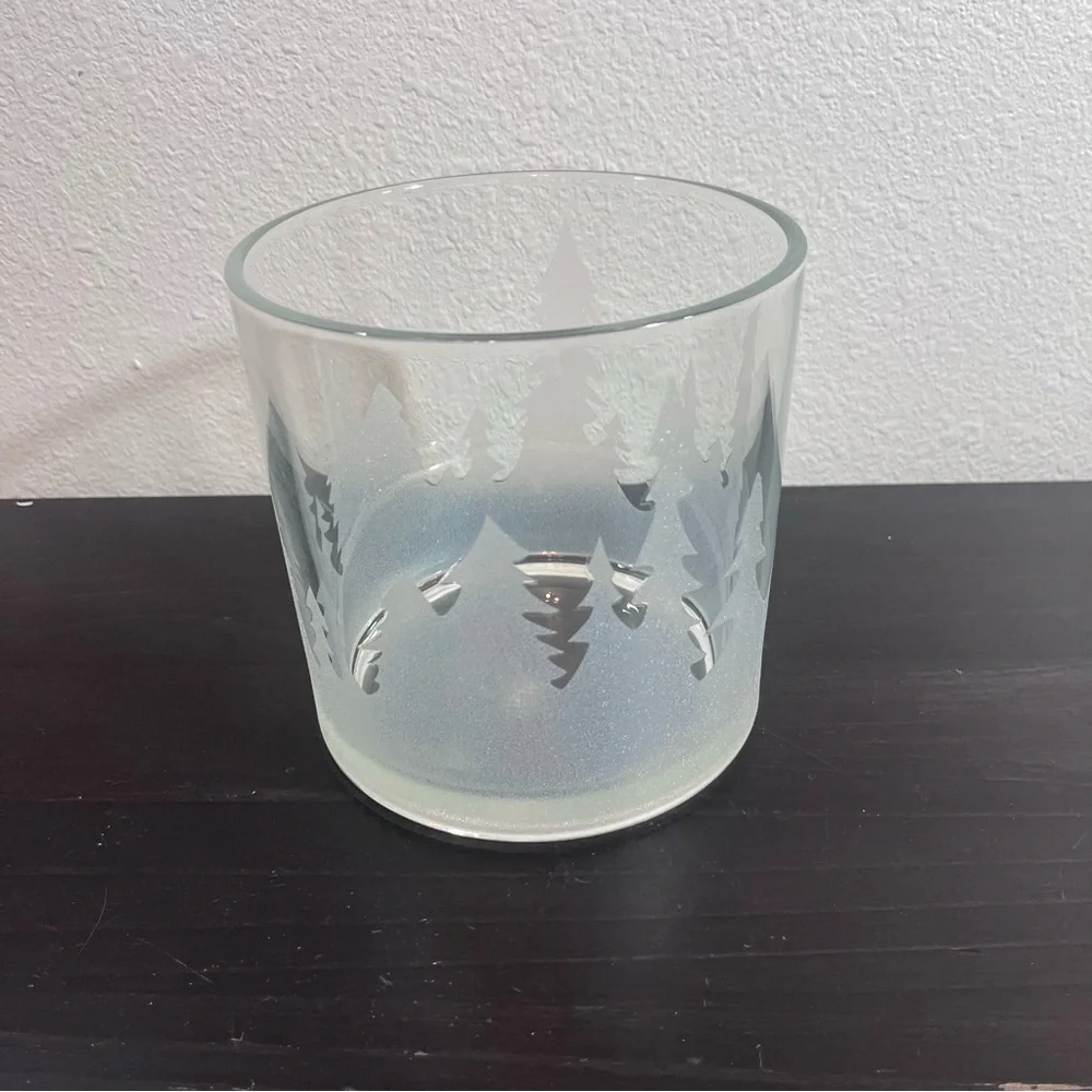Frosted Pine Forest Glass Cylinder Vase - 5.5